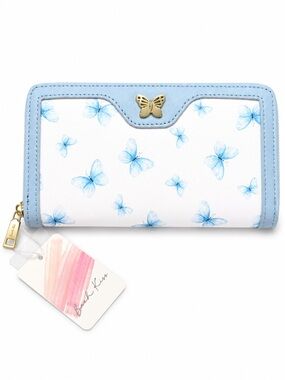 Blush Kiss Blue Butterfly Zip-Around Wallet